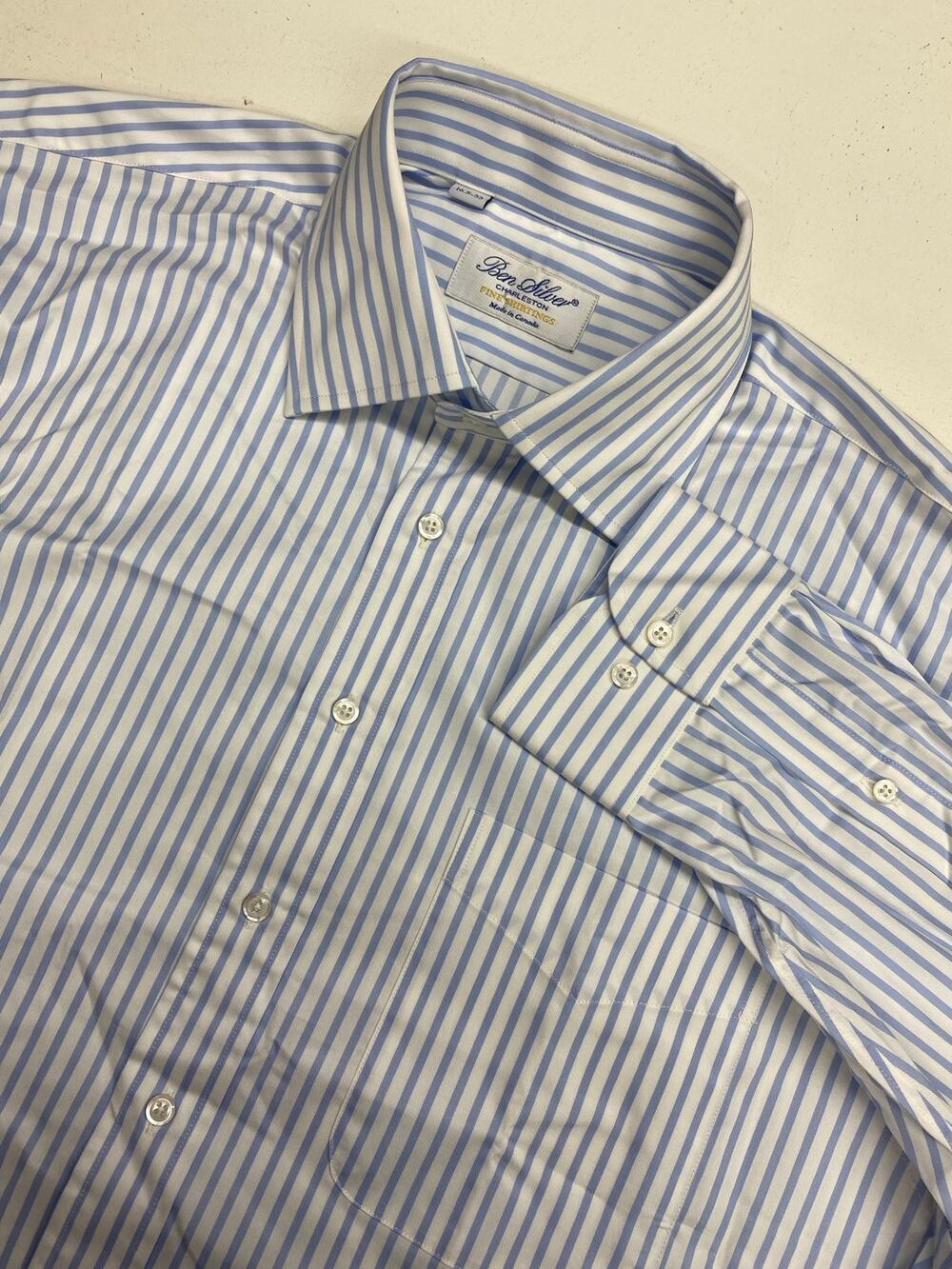 Men Ben Silver Charleston striped cotton button up pocket dress shirt, 16.5-33